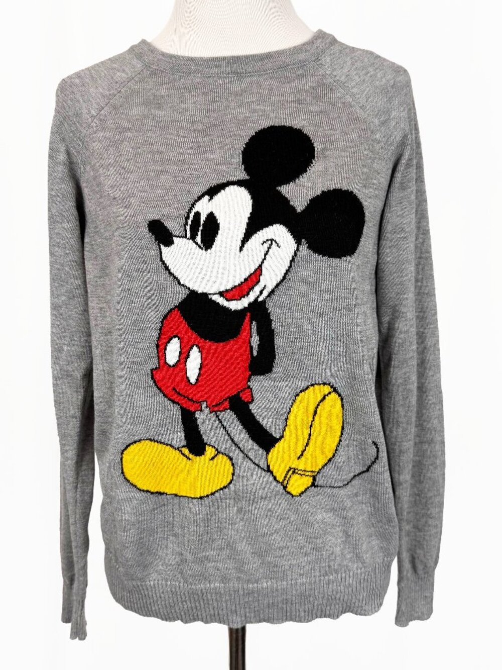 Women's Size S Disney Mickey Mouse Gray Light Knit Sweater Top Long Sleeves